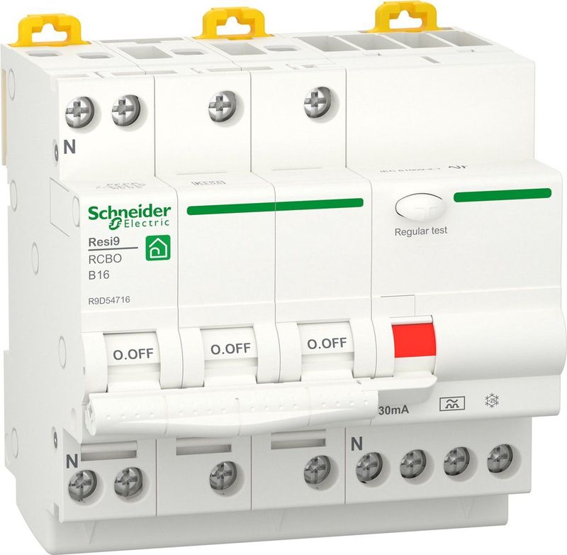 Aardlekautomaat - 3P+N - 16A - B-Karakteristiek - 6000A - 30mA - Type A - Resi9 - Schneider Electric - R9D54716