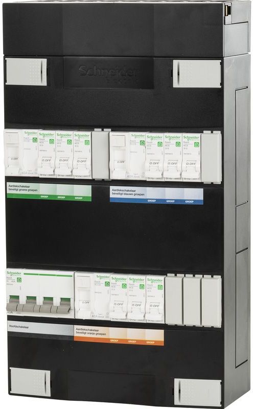 Schneider - Groepenkast 9-Groepen B16 Ampere - 4P Hoofdschakelaar - 3 Aardlekschakelaars