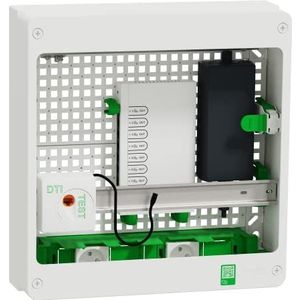 Schneider Electric - Resi9 VDI-Box 18M2R – Switch 9 poorten PoE – 2 stopcontacten – klasse 3TV 8 x RJ45 Cat6a – R9H18402VDIXS