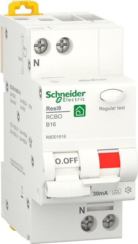 Aardlekautomaat - 1P+N - 16A - B-Karakteristiek - 6000A - 30mA - Type A - Resi9 - Schneider Electric - R9D01616