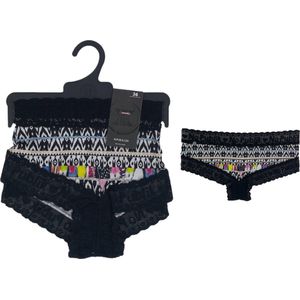 Dames Hipster - Zwart - Kant - Veertjes