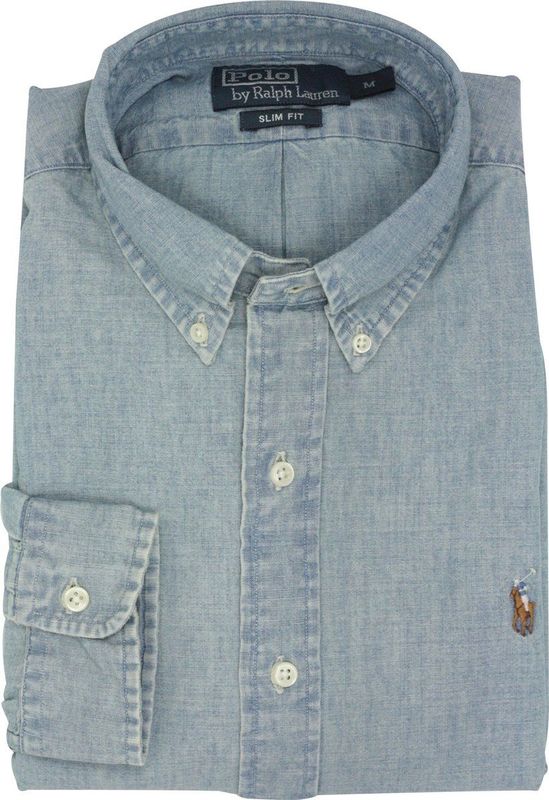 Polo Ralph Lauren - Slim Fit Overhemd - Blauw - Katoen - Lange Mouwen