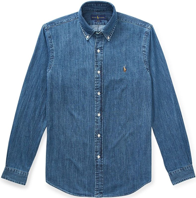 Polo Ralph Lauren - Casual Shirt - Denimblauw - Katoen - Lange Mouwen
