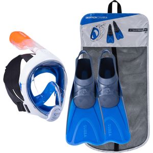 Snorkelset voor jongeren / kinderen met easybreath-masker en vinnen blauw