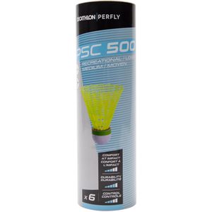 Badminton shuttles in plastic psc 500 medium 6 stuks geel