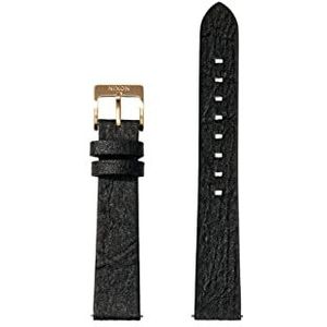 Nixon Pineapple wisselarmband voor horloges met een afstand van 16 mm van veganistisch ananasleer in de kleur zwart met roestvrijstalen sluiting en armbandoog, BA002-000-00, zwart, 16 mm