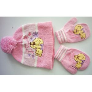Disney Baby- Winnie de Pooh - Muts met Wanten - Roze - One size (New Born Collection)