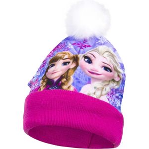Frozen Disney muts met pompon - fleece - roze - maat 52 cm