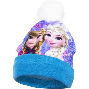 Frozen Disney muts met pompon - fleece - blauw - maat 52 cm
