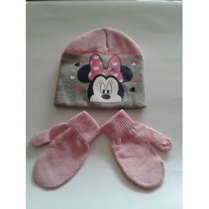 Minnie Mouse - Baby Muts & Handschoenen - oud-roze/grijs - 50 cm - Disney - 100% Acryl