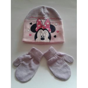 Minnie Mouse - Baby Muts & Handschoenen - roze/lila - 48 cm - Disney - 100% Acryl