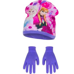 Disney Frozen muts + handschoenen - paars - maat 54