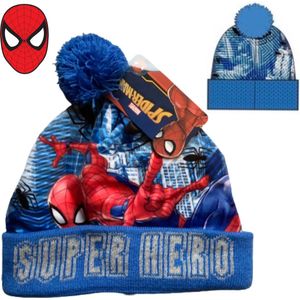 Marvel Spiderman Muts - Super Hero - Blauw - 54 cm hoofdomtrek - ongeveer 4 -8 jaar