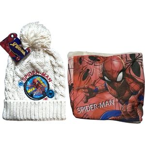 Spiderman Set - Winterset - Muts + Nekwarmer - Off White - One Size - ± 4-8 Jaar