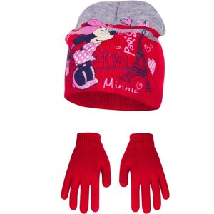 Disney Minnie Mouse muts + handschoenen - rood - maat 52