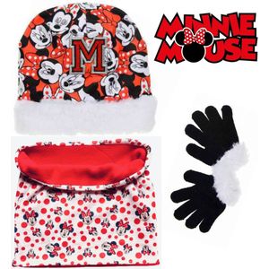 Minnie Mouse set / winterset - Muts + Handschoenen + Nekwarmer - Wit / Rood - Maat One Size (± 52-54 cm hoofdomtrek - ±3-6 jaar)