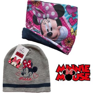 Minnie Mouse set / winterset - Muts + Colsjaal/Nekwarmer - Grijs - Maat One Size (± 52-54 cm hoofdomtrek - ±3-6 jaar)