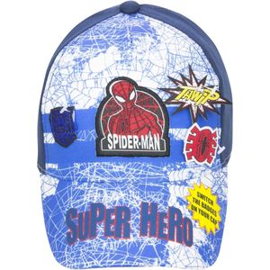 Spider-man pet/cap blauw maat 52 met verwisselbare badges