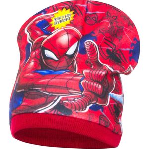 Spiderman muts omkeerbaar; rood/grijs 52 cm rode rand.