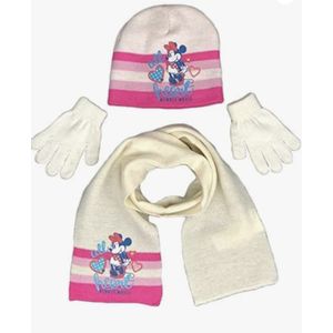 Minnie Mouse winterset - muts / sjaal / handschoenen - wit/roos - maat 54 cm