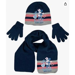 Minnie Mouse winterset - muts / sjaal / handschoenen - blauw/roos - maat 52 cm