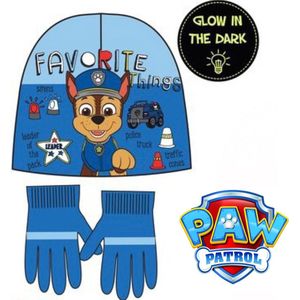 Paw Patrol Set - Muts + Handschoenen - Blauw - 54 cm hoofdomtrek - ± 4-8 jaar