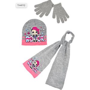 Lol Surprise Rock winterset - muts / sjaal / handschoenen - roos - grijs - maat 52 cm