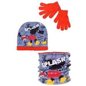 SUN CITY Licence Disney Jongens set muts, sjaal en handschoenen set accessoires winter, rood, 52, ROT