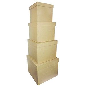 Décopatch BTS910C – een set met 4 bruine papier-maché dozen (25 x 25 x 20 cm – 22 x 22 x 18 cm – 19 x 19 x 16 cm en 16 x 16 x 14 cm), vierkante dozen