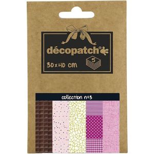 Décopatch DP003O - een zakje met 5 vellen decopatch-papier, bedrukt papier, 30 x 40 cm, motieven met roze tinten.