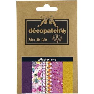 Décopatch - Ref DP005O - Pocket Papers Collection No. 5 - Bevat 5 aanvullende vellen Décopatch papier, elk vel is 30 x 40 cm, klein 13 x 9,5 cm verpakkingsformaat