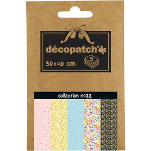 Décopatch - Ref DP022C - Pocket Papers Collection No. 22 - Bevat 5 aanvullende vellen Décopatch papier, elk vel is 30 x 40 cm, klein 13 x 9,5 cm verpakkingsformaat