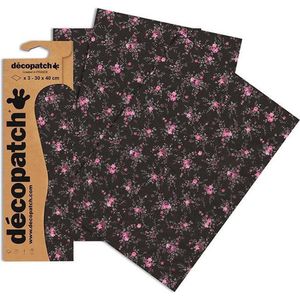 Decopatch papier nr. 565 (roze en zwart, bloemblaadjes, 395 x 298 mm), 3 stuks