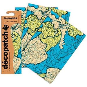 Décopatch C691O – een zakje met 3 vellen bedrukt papier, 30 x 40 cm, wereldkaart