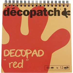 Décopatch BLOC03O - Een spiraalblok met 48 vellen bedrukt papier, 15 x 15 cm, verschillende motieven (12 designs x 4 vellen), rood