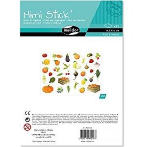 Maildor - Ref AE016O - Mimi Stick' Stickers Set (Bumper Pack van 12 Vellen) - Fruit & Groenten Designs - 21 x 16cm Vellen, Ongeveer 408 Stickers Inbegrepen