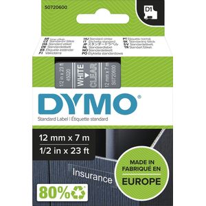 DYMO originele D1 labels | Witte Tekst op Doorzichtig Label | 12 mm x 7 m | zelfklevende etiketten voor de LabelManager labelprinter | gemaakt in Europa
