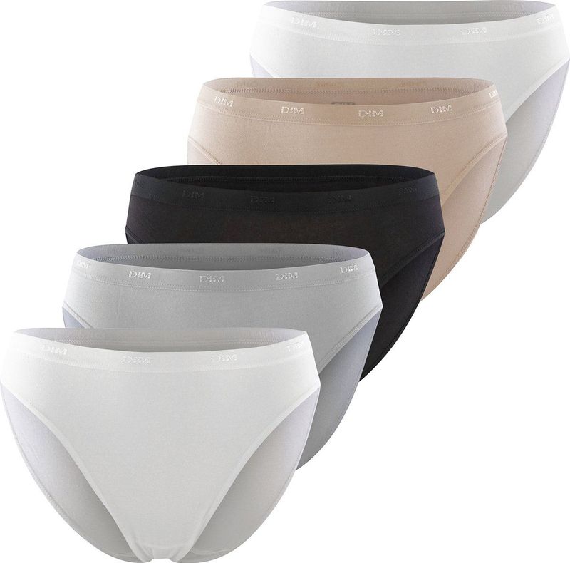 DIM - Les Pockets - Slips - Wit, Grijs, Zwart - Katoen - Set van 5