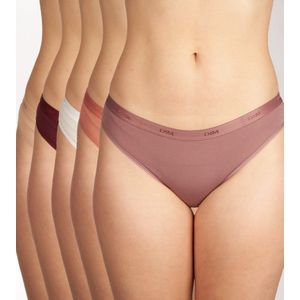 Dim Les Pockets EcoDim damesslip, katoen, klassiek, 5 stuks, Robijn/paars/roze/nieuwe huid/wit, XXS
