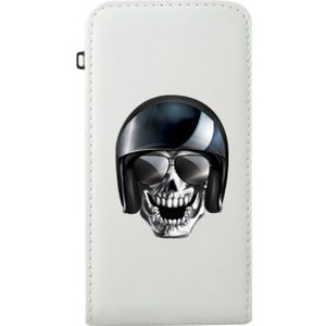 Mocca Design Skull Motard klapetui voor Samsung Galaxy Ace S5830, kunstleer, wit