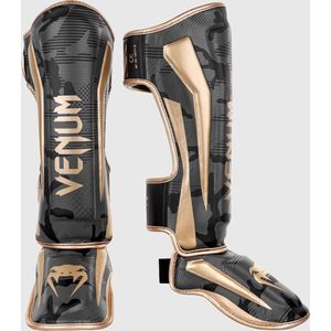 Venum Elite Shin Guards, Dark Camo / Gold, XL