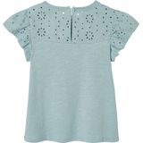 Vertbaudet - Meisjesshirt - Gevlamd Katoen - Engels Borduurwerk - Korte Mouwen met Stroken