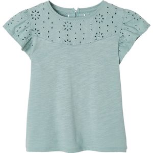 Vertbaudet - Meisjesshirt - Gevlamd Katoen - Engels Borduurwerk - Korte Mouwen met Stroken