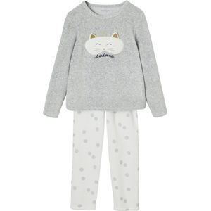 Vertbaudet - Fluwelen Pyjama - Meisje - 75% Katoen, 25% Polyester - Kattenmasker