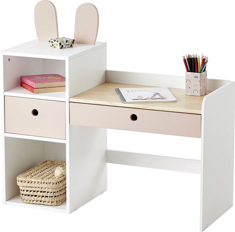 Vertbaudet - BUNNY - Bureau - Houtvezelplaat - Wit en Oudroze
