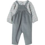 Set - Fluwelen Overall en Blouse - Hemelsblauw - Bloemenmotief - Verstelbare Schouderbandjes