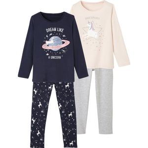 Vertbaudet - Set van 2 - Pyjama's - Lichtroze en Marineblauw - 100% Katoen, OEKO-TEX® STANDARD 100