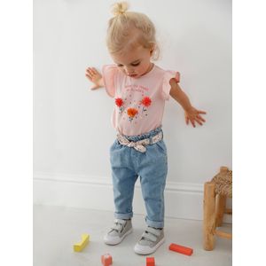 Vertbaudet - Babyjeans - Spijkerbroek - Blauw - 100% Katoen, Elastische Tailleband, Stoffen Riem met Kersenprint