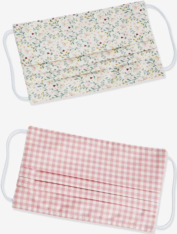 Set van 2 wasbare meisjesmaskers met opdruk roze ruitjes
