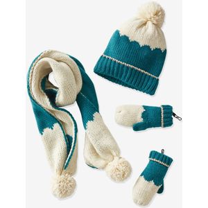 Meisjesset met muts + sjaal + wanten/vingerhandschoentjes Oeko Tex� blauw